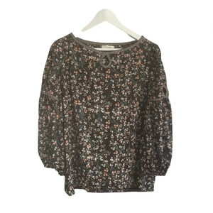 Max Studio Black Floral Print Blouse Size Small Teacher Balloon Sleeve